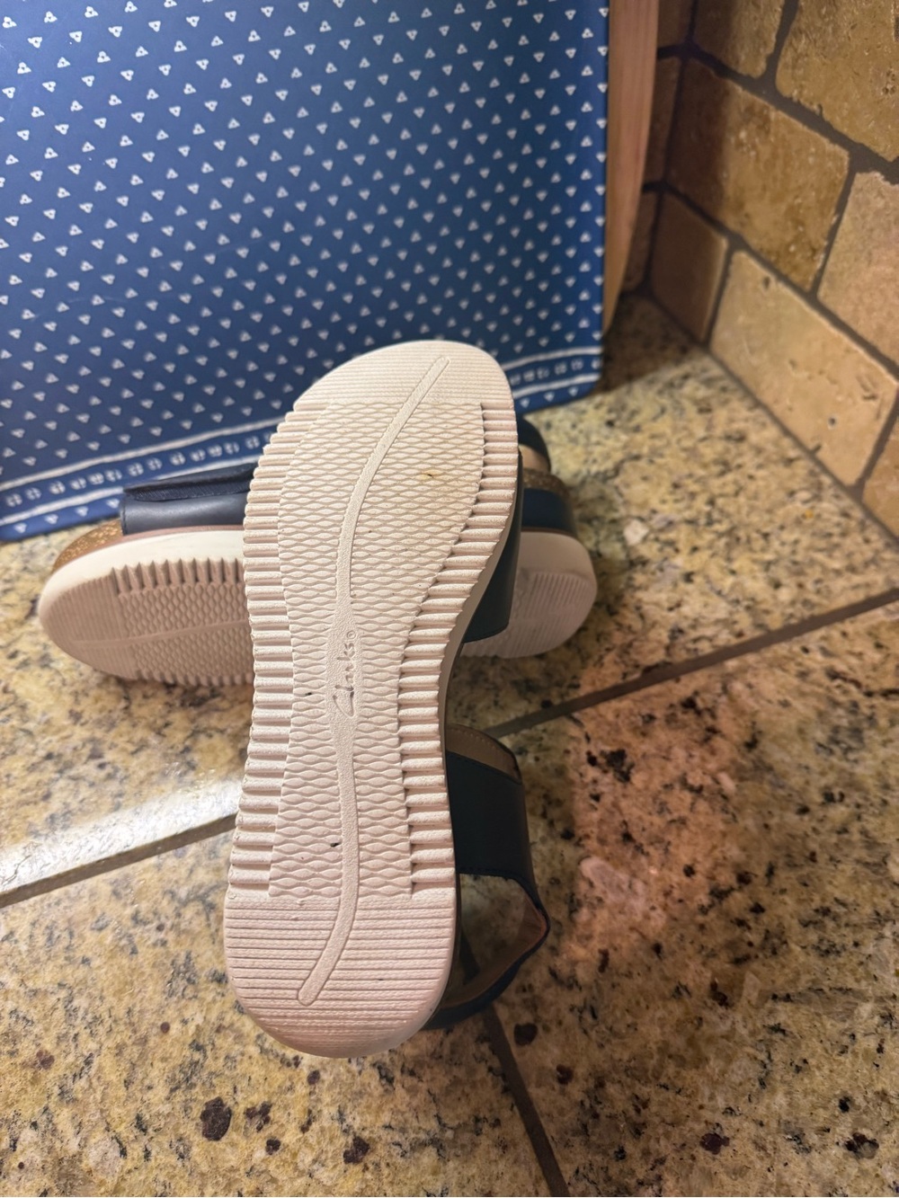 Clarks Navy Platform Wedge Sandals with Velcro/Buckle strap - Picture 6 of 9